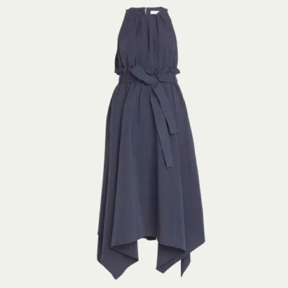 ULLA JOHNSON Farah Sleeveless Belted Handkerchief Midi Dress-MIDNIGHT- Size 6